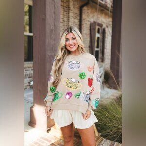 Tan Gumbo and Seafood Sweatshirt by Queen of Sparkles.